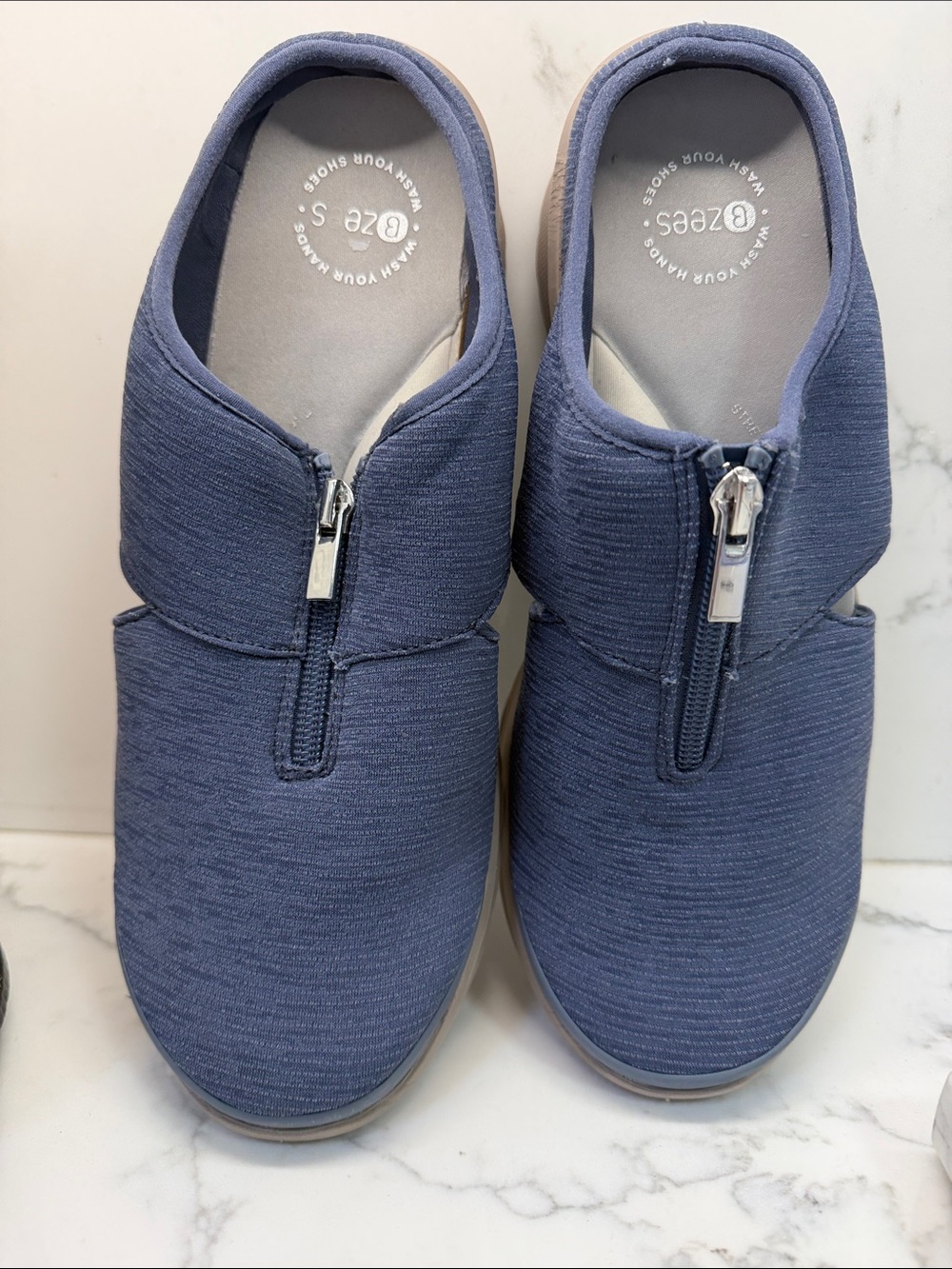 Bzees Navy Blue Slip-On Comfort Shoe with Front Zip